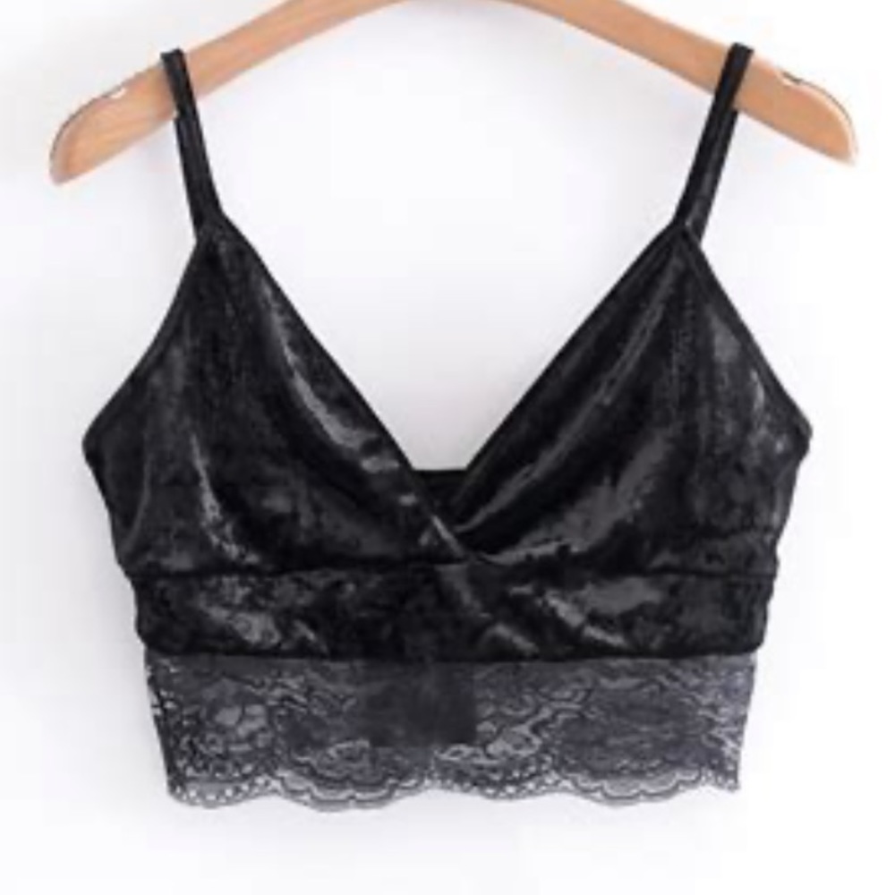 Garage Crushed Velvet Lace Trim Cropped Tank (XS)